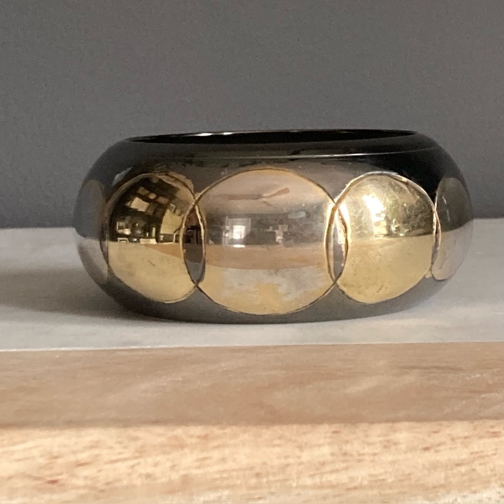 Vintage Mixed Metal Modernist Statement Bangle Bracelet